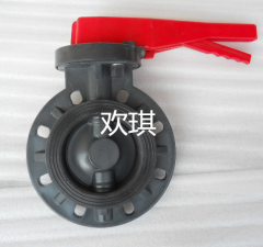 FRPP對(duì)夾蝶閥_手動(dòng)對(duì)夾塑料蝶閥_歡琪塑膠